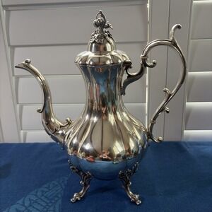 Vntg Reed & Barton Winthrop Shield Silverplate Pumpkin Top Coffee/Tea Pot #1795e